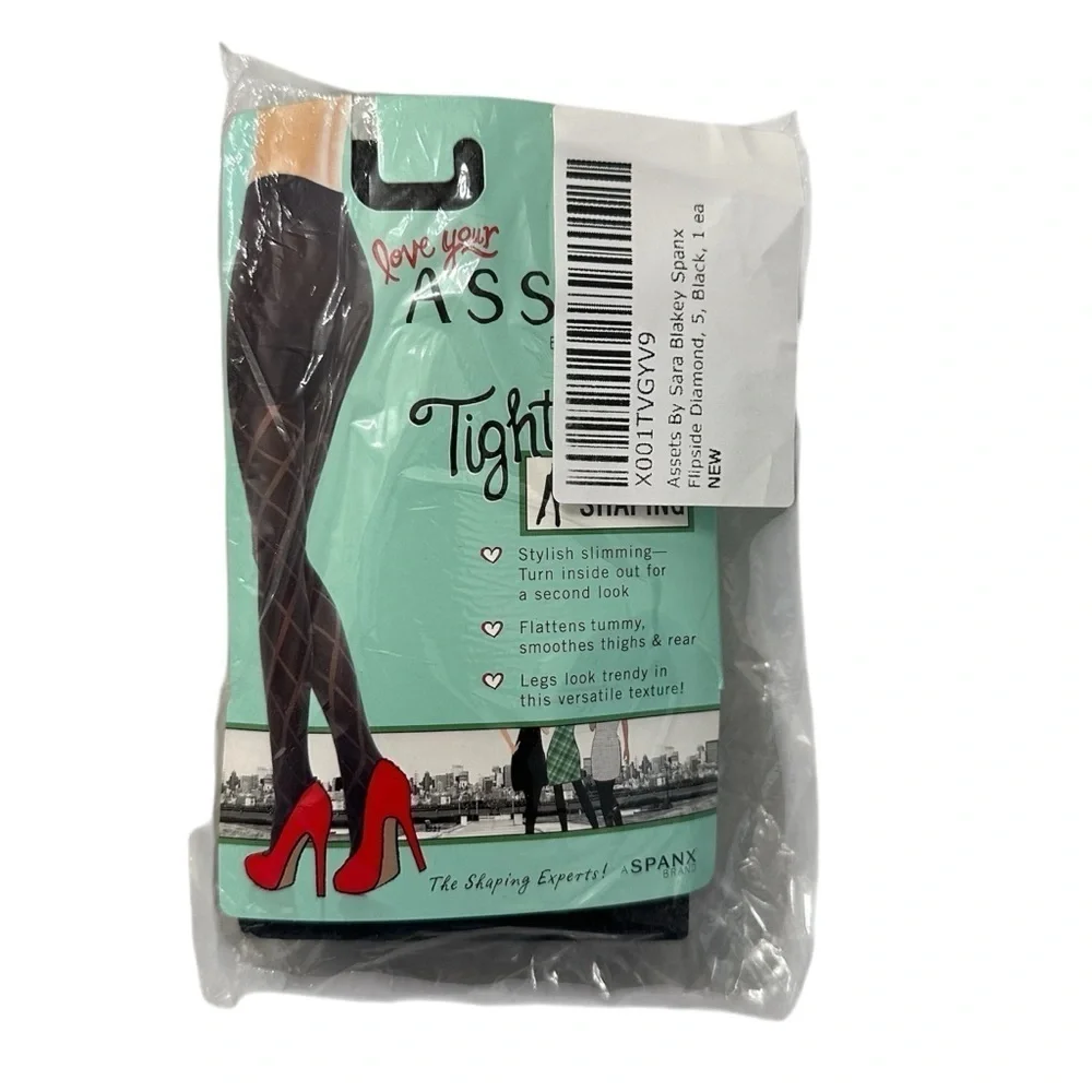 Assets by Sara Blakely SPANX Women’s Black Flipside Diamond Tights Size 5 NWT